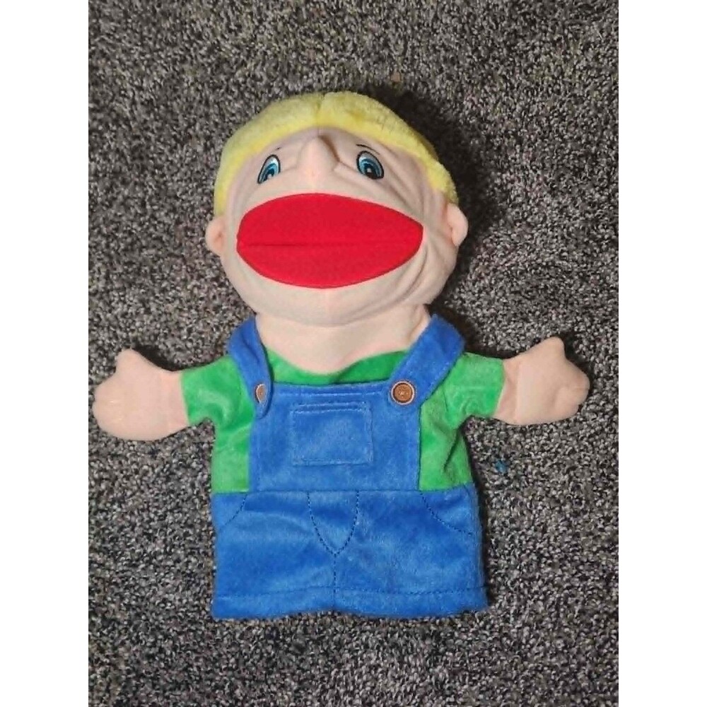 Lakeshore Let’s Talk! Blonde Boy Hand Puppet Plush Overalls Educational Toy